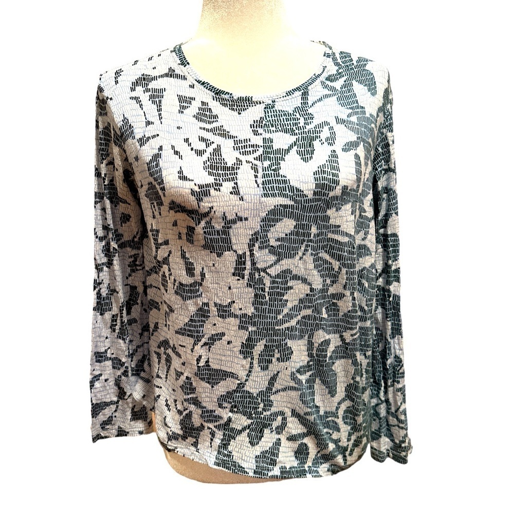 Proenza Schouler Barneys New York Mia Cotton Long Sleeve Blue White Print Tshirt View 2